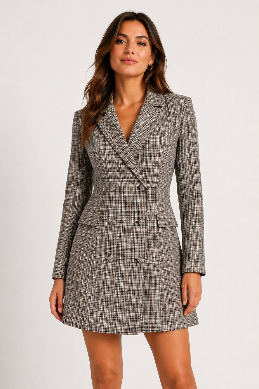 Lulus NWT Plaid Double Breasted Blazer Dress Coat XL